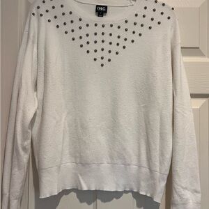 INC International Concepts White Studded Crew Neck Sweater